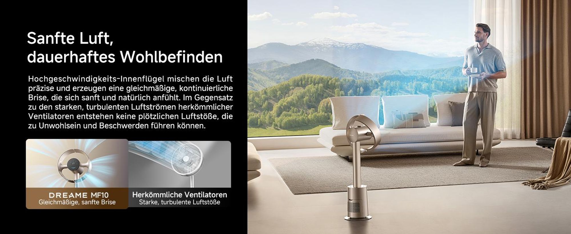Dreame MF10 The Bladeless Fan,Standventilator,270° Room Air Flow Circulation,Temperature-Adaptive Airflow,Intelligent Wind Stream,Washable Filte,Gold