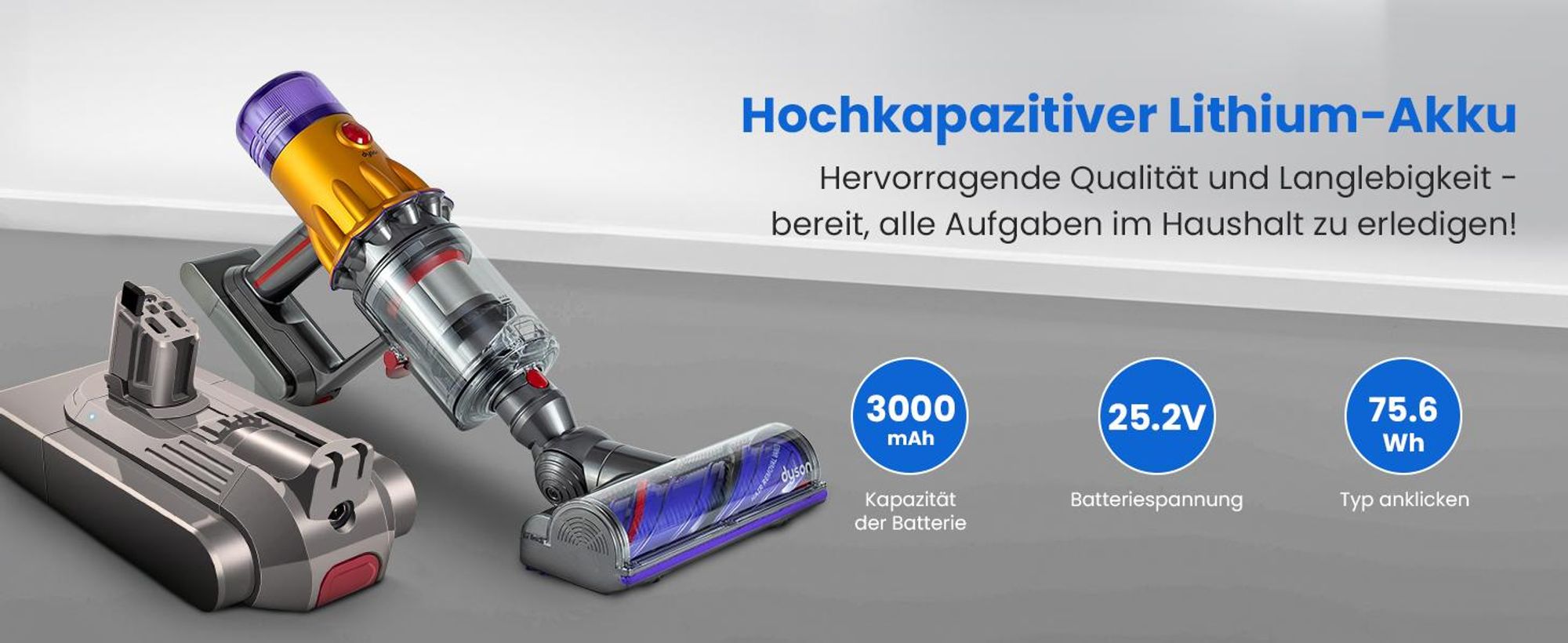 Extralink Ersatzakku für Dyson V15 Detect (Click-Type), 25,2V 3000mAh Li-Ion