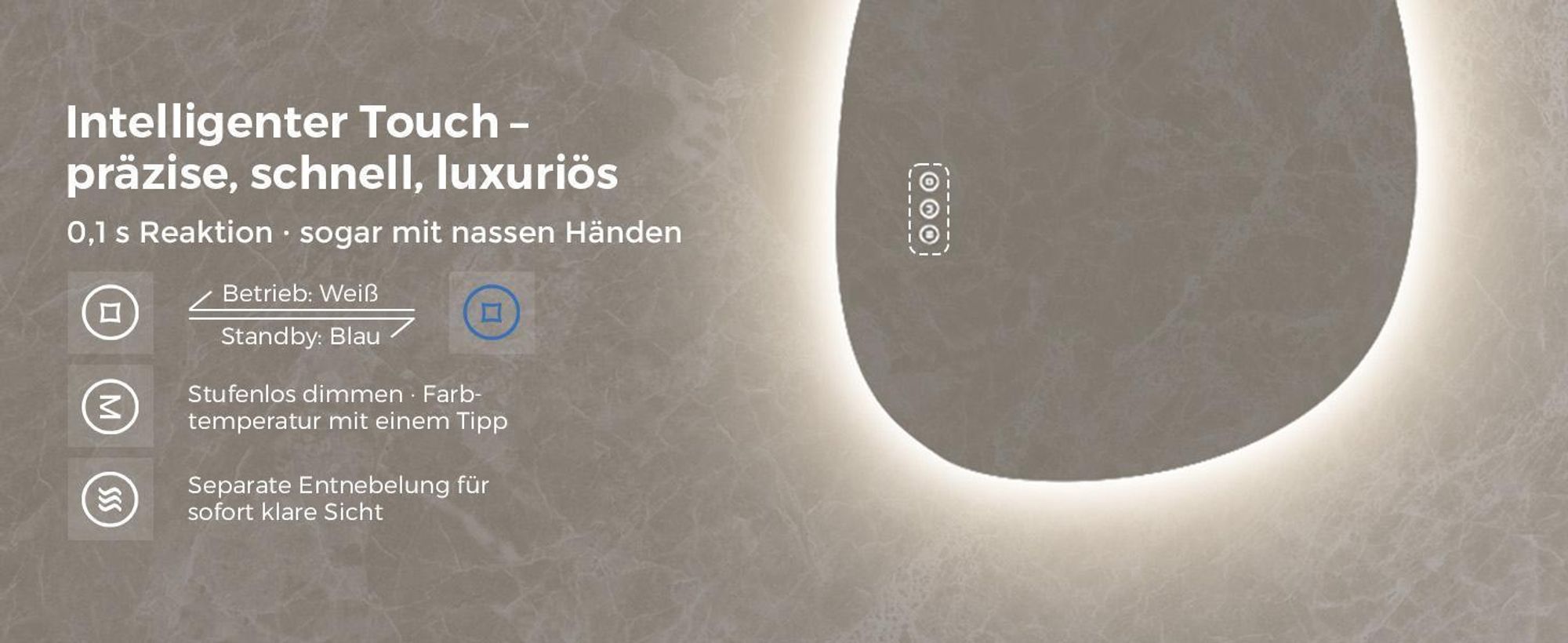 S'AFIELINA Badspiegel mit Beleuchtung 85×50 cm LED Touch Schalter Wandspiegel 3 Lichtfarben und Dimmbar, Anti-Beschlag- und Memory-Funktion