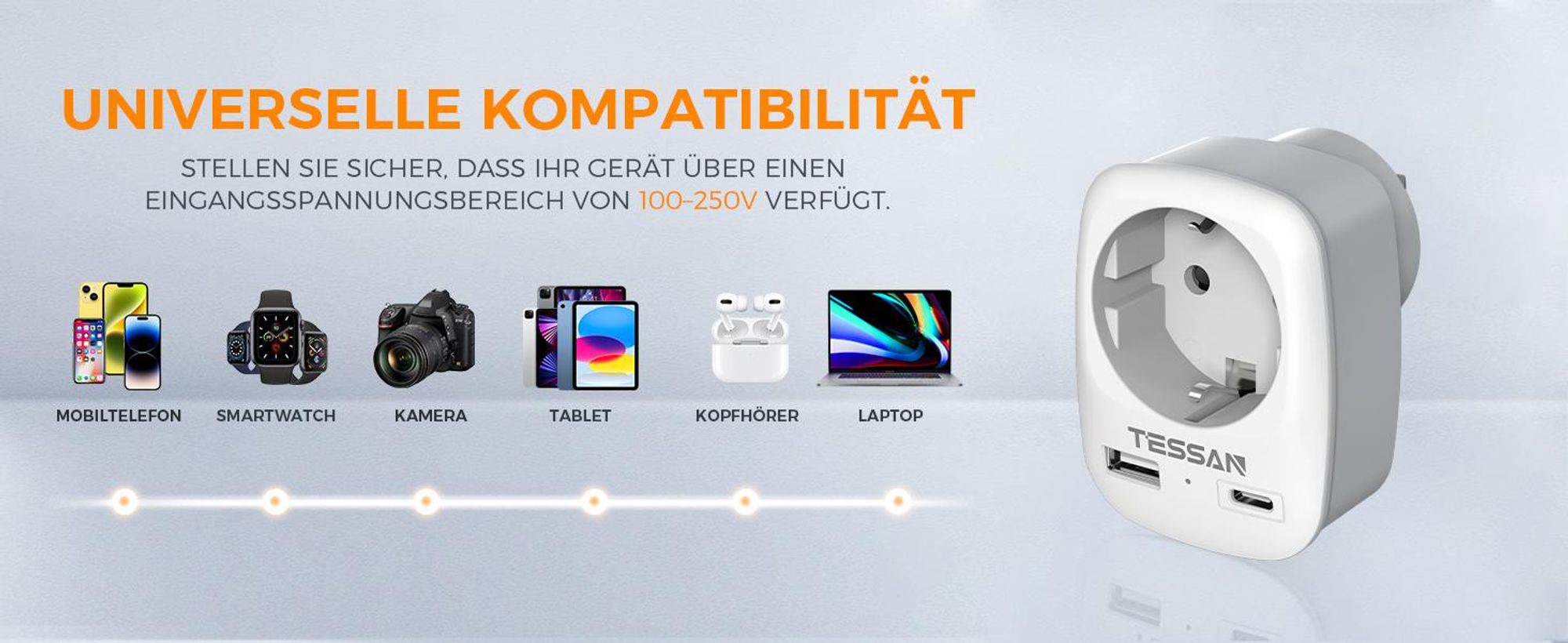 TESSAN 2er Pack USA Adapter Steckdose 3 in 1 Reiseadapter mit USB C und USB A 1250W für Kanada Stromadapter Thailand Philippinen