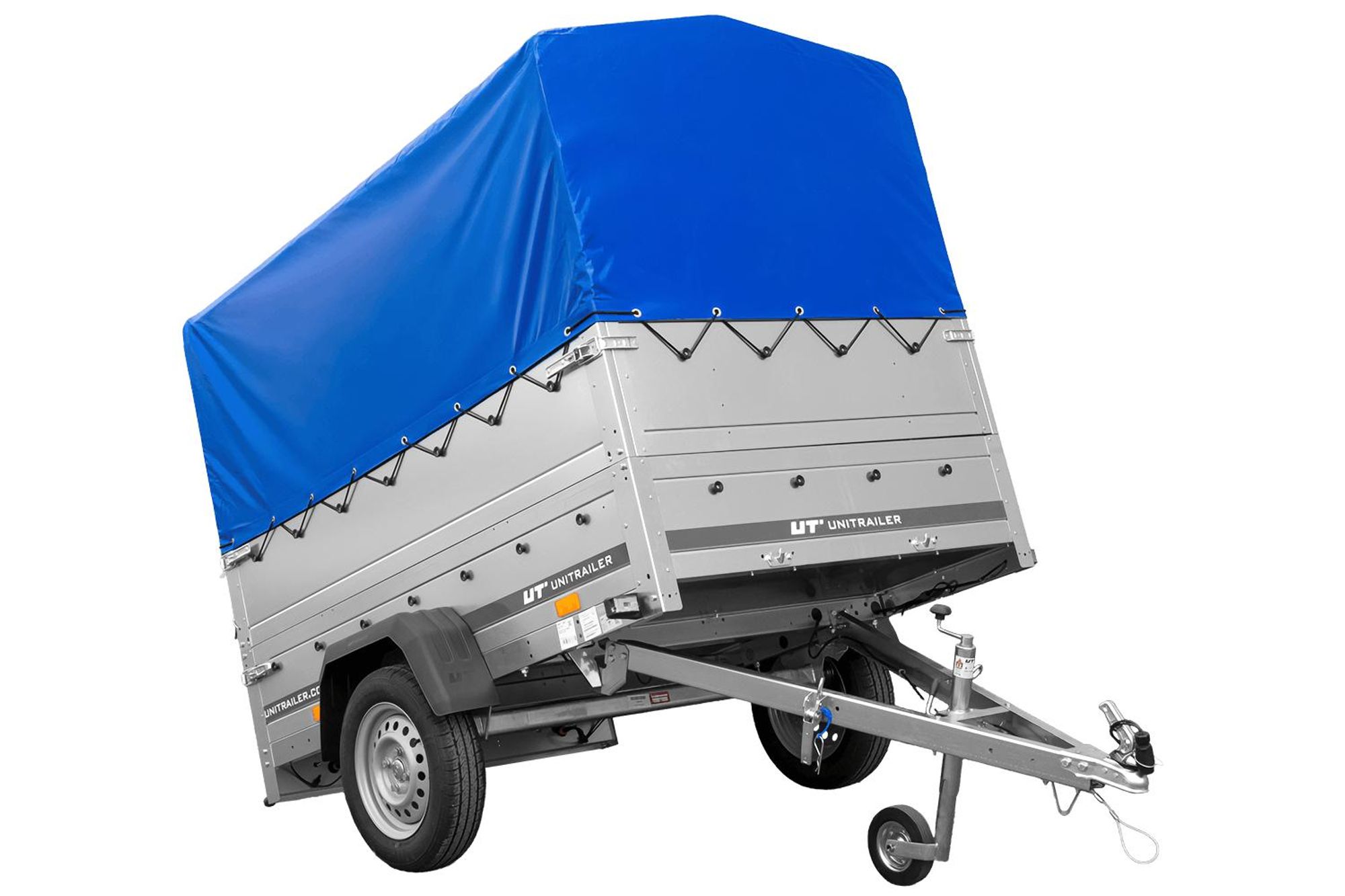 PKW-Anhänger 200x125 UNITRAILER GARDEN 201 KIPP mit Bordwandaufsatz und blauer Hochplane