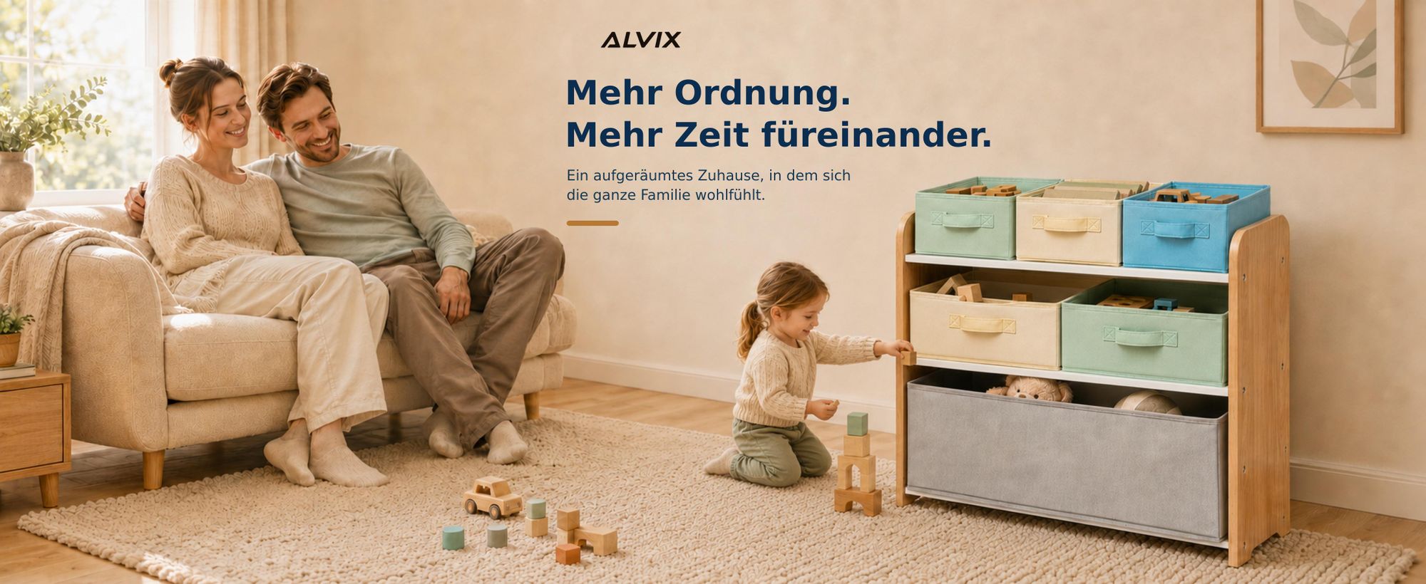 ALVIX Spielzeugregal NESTA 6 mit 6 herausnehmbaren Aufbewahrungsboxen, Kinderregal, Spielzeugaufbewahrung aus MDF, Ordnungsregal für Kinderzimmer