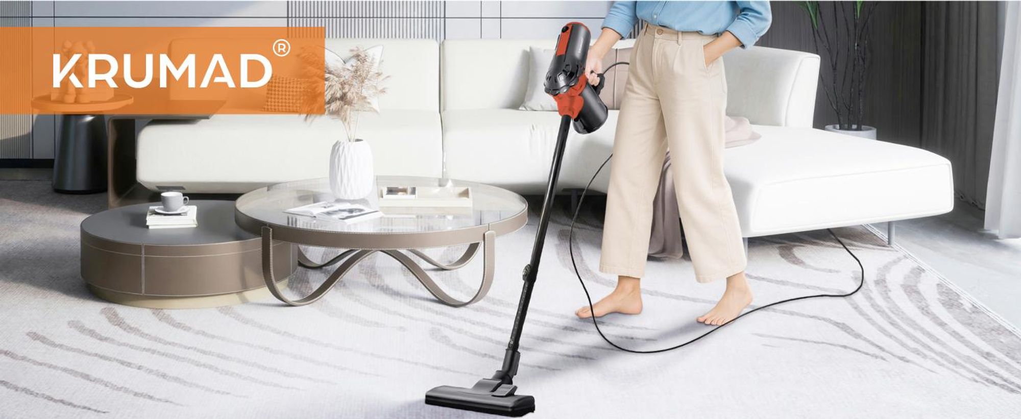 KRUMAD Staubsauger 600W - Beutelloser Bodenstaubsauger mit HEPA-Filter, 1,5L Behälter, 5m Kabel, Leichter & Leiser Handstaubsauger für Teppiche, Lamin