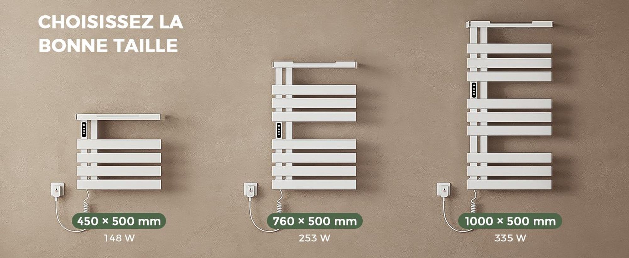 S'AFIELINA Sèche-serviettes électrique avec étagère 1050×500 mm 335 W Blanc,Radiateur sèche-serviettes connecté WiFi, chauffage en fibre de carbone