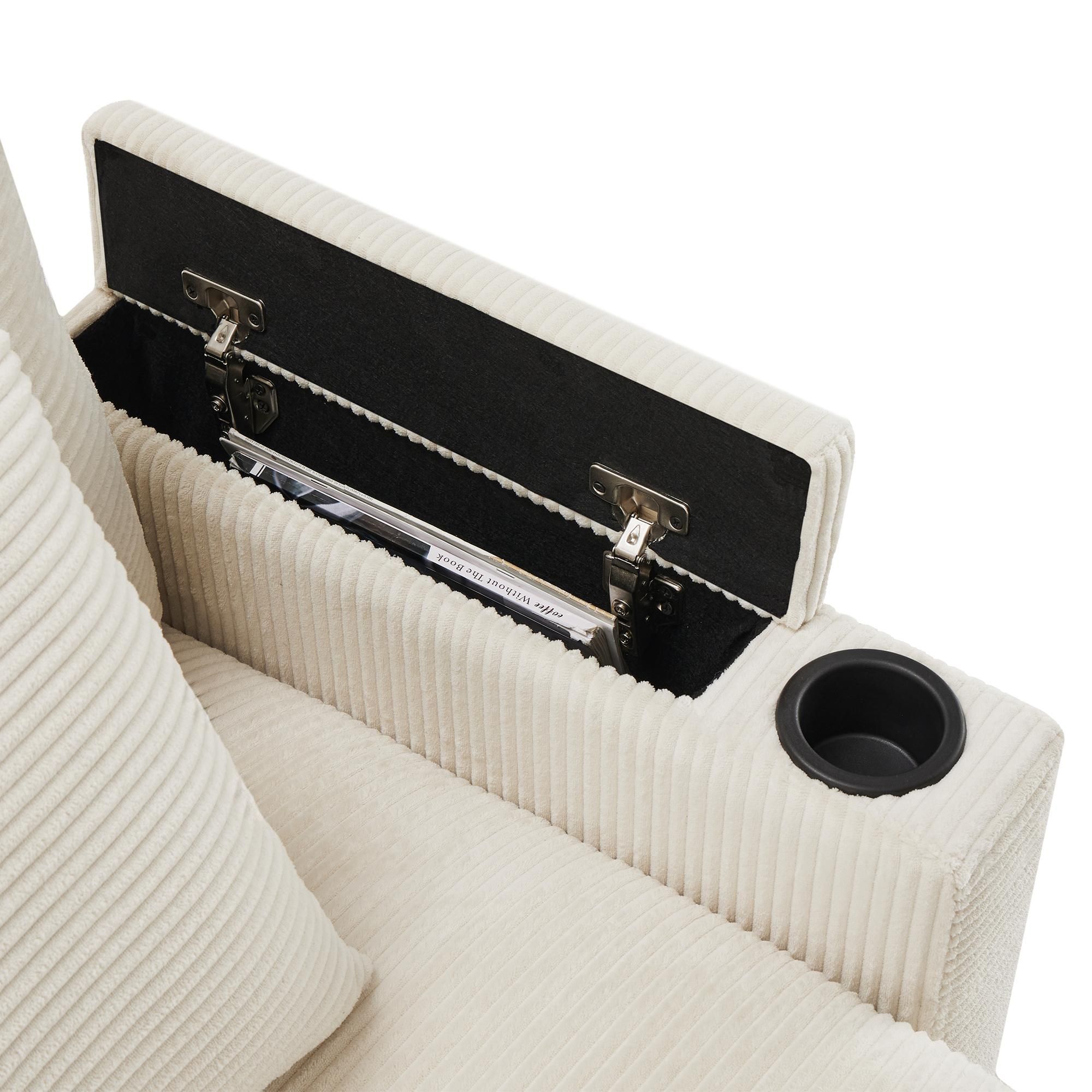 Merax Ecksofa, mit Schlaffunktion, L-Form 3-Sitzer-Sofa mit Fußhocker, Getränkehalter, USB, Type C, Armlehnenablage, Couch, Bettsofa, Cord, Beige