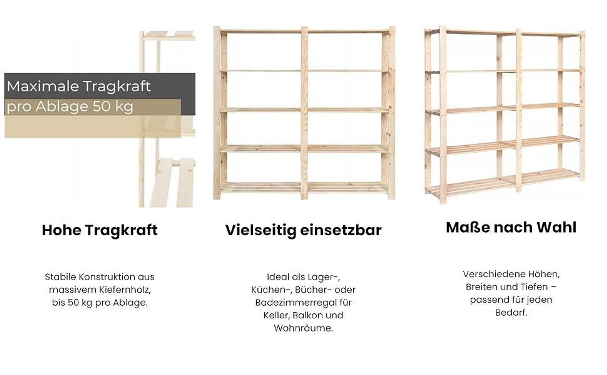 STOLMAK Holzregal Garage Regal 170x170x38 (BxHxT) Standregal Natur Kiefernholz Massivholzregal Kellerregal 5 Ablagen Pflanzenständer