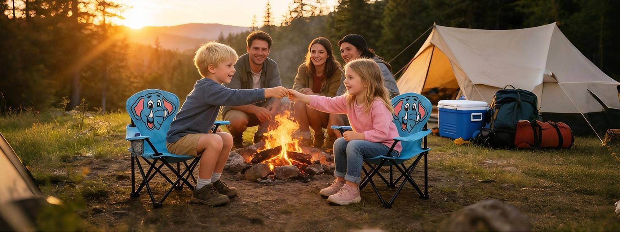 Sunula Kinder Campingstuhl mit Getränkehalter, Anglersessel Kinder Klappstuhl, Blau - Elefant