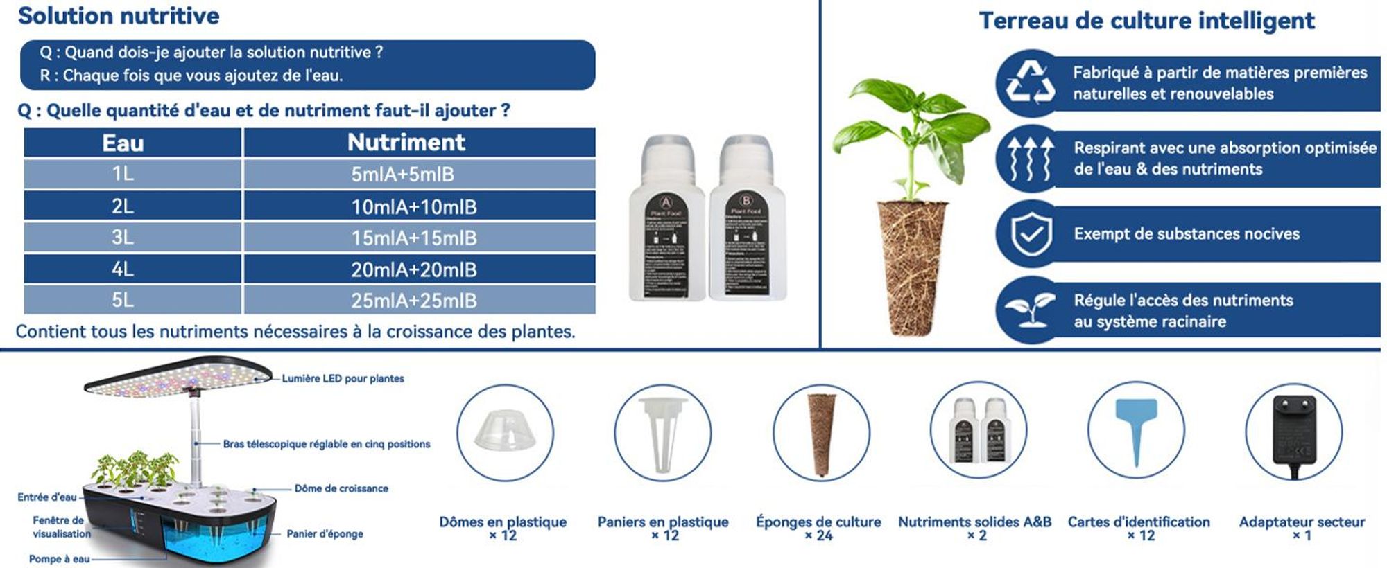 Puluomis Hydroponics Growing System,12 Pods Kit de jardinage d'herbes aromatiques en intérieur avec LED Grow Light Système de jardinage, minuterie automatique, hauteur réglable, réservoir d'eau de 4L