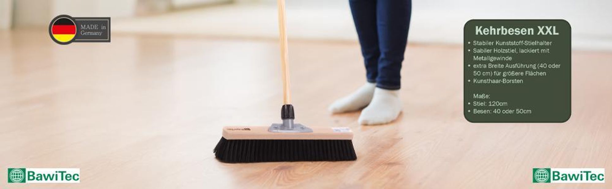 XXL Zimmerbesen-Set 40cm Breit Kehrgarnitur Saalbesen Kehrset mit Stiel Komplettset Handfeger Besen Kehrblech Besenset