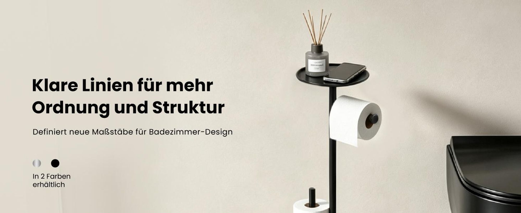 Mai & Mai Klopapierhalter Stehend mit Ablage, Toilettenpapierhalter Schwarz Lino-06
