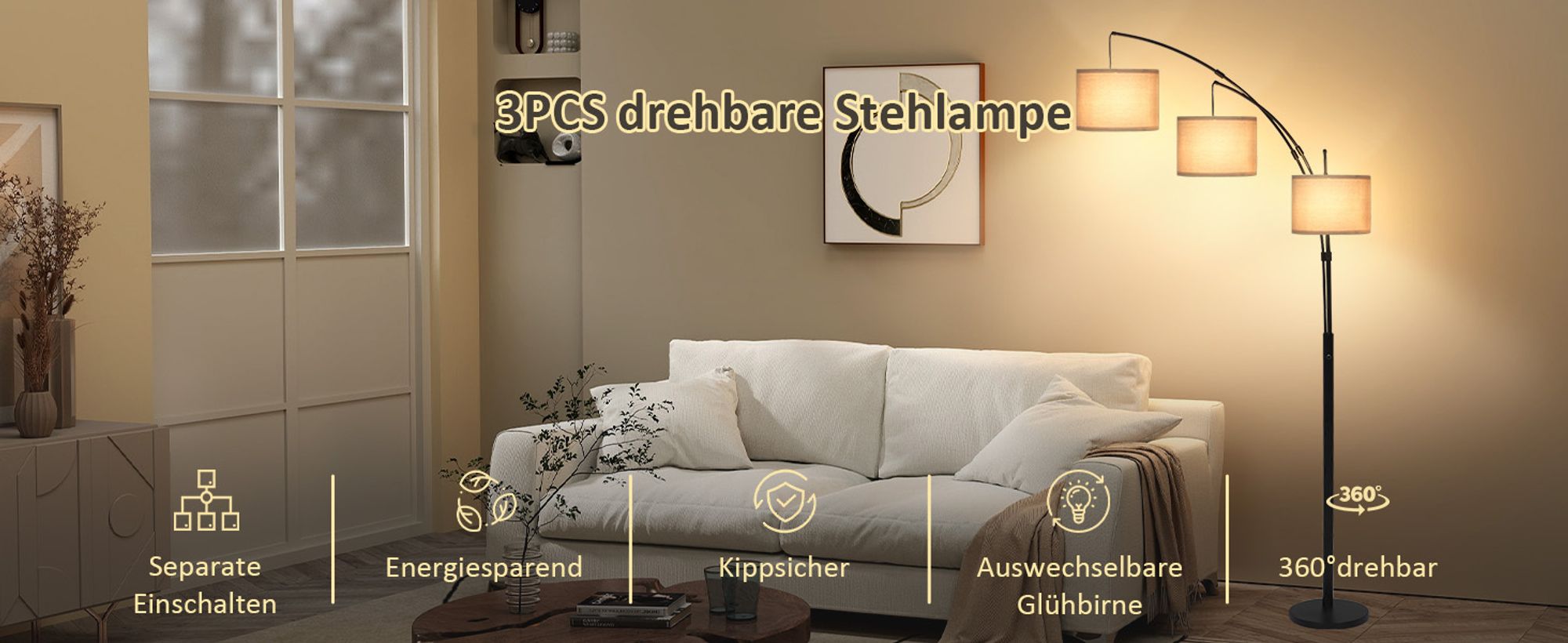Puluomis Stehlampe 3 flammige Stehleuchte Standleuchte Bodenlampe, mit Fußschalter, E27 Fassung für Schlafzimmer Wohnzimmer Regal Schwarz 160cm