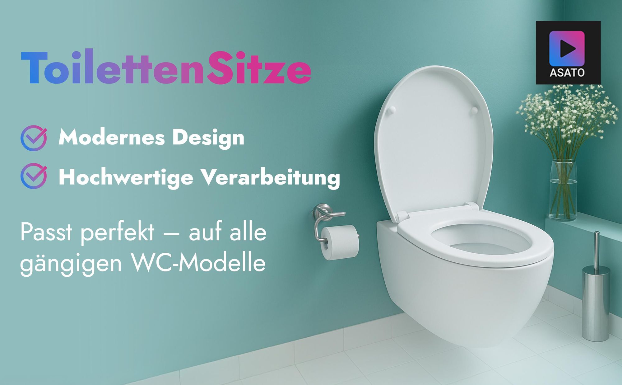 WC-Sitz mit Softclose, Toilettensitz mit Absenkautomatik, langsam schließender U-förmiger Toilettensitz, abnehmbarer Sitz, hart, universell, anti