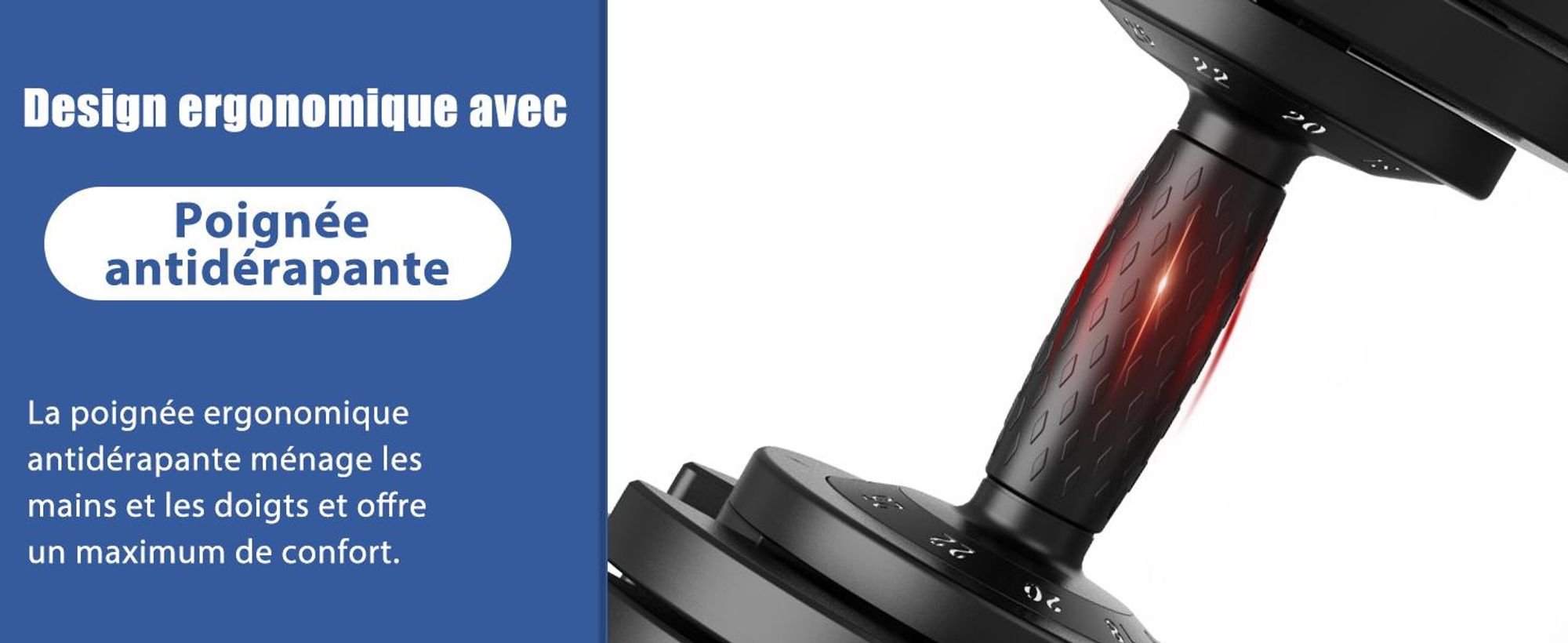 DH FitLife Haltère réglable 25 kg, 4 à 25 kg avec 10 niveaux, Système de verrouillage sécurisé, Base incluse, Gain de place