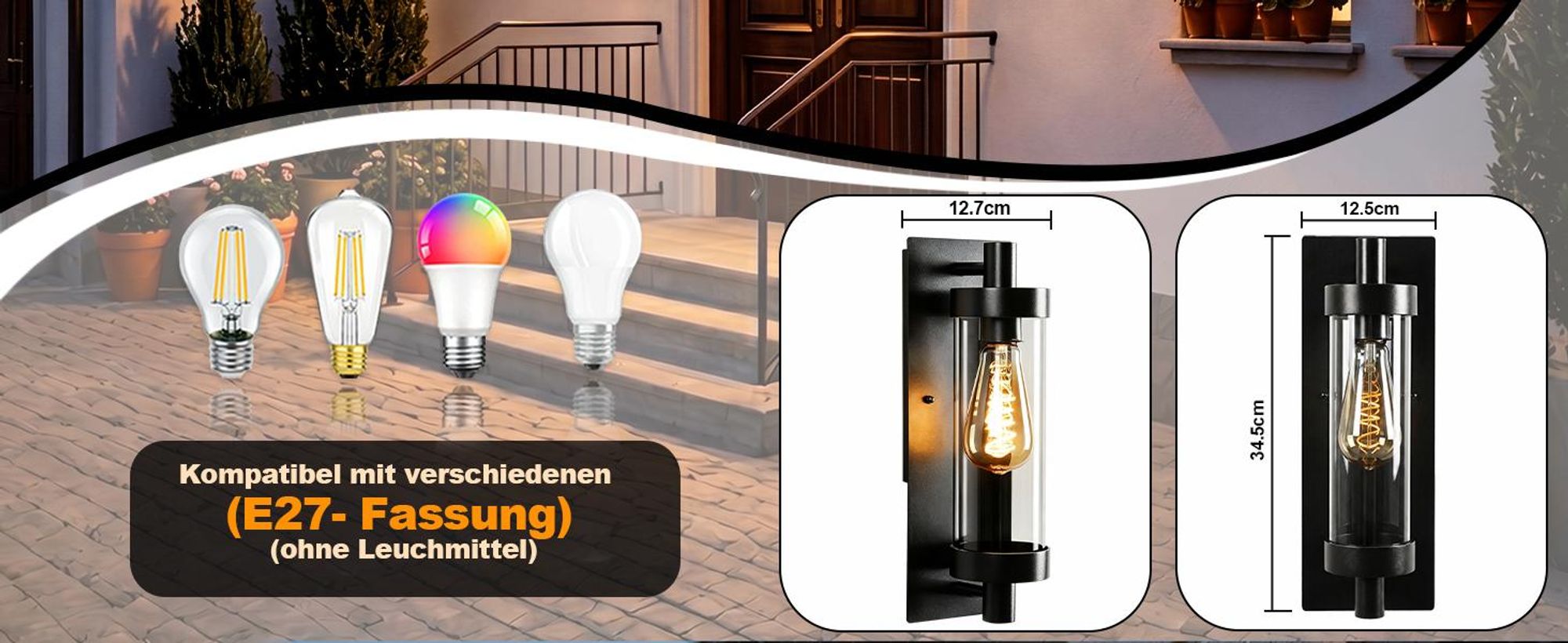 ZMH LED Außenwandleuchten Wandlampe Aussen Wandleuchte Vintage E27 Aussenlampe Schwarz IP65 lampe Flur Wand Hauswand Terrasse Balkon Garten