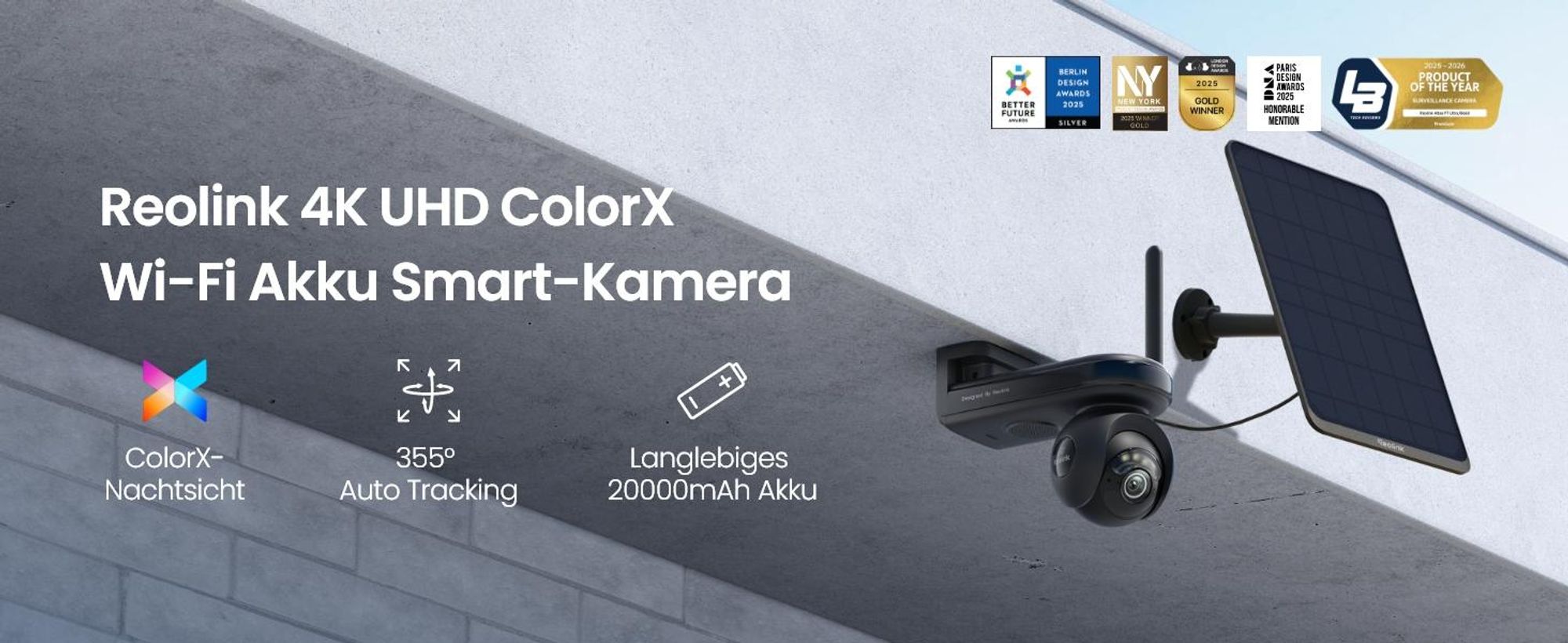 Reolink Altas PT Ultra+Solarpanel, 4K 8MP WiFi 6 Akku Überwachungskamera, 360° PT Auto-Tracking, ColorX Nachricht, 10s Voraufzeichnung, Schwarz