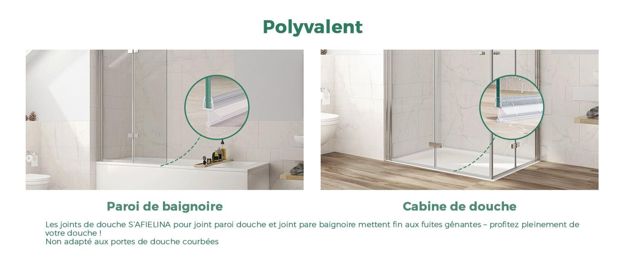 S'AFIELINA Joint de rechange Déflecteur d'eau Joint de douche Protection anti-vibrations Cabine de douche Bain 4-6mm verre 60cm