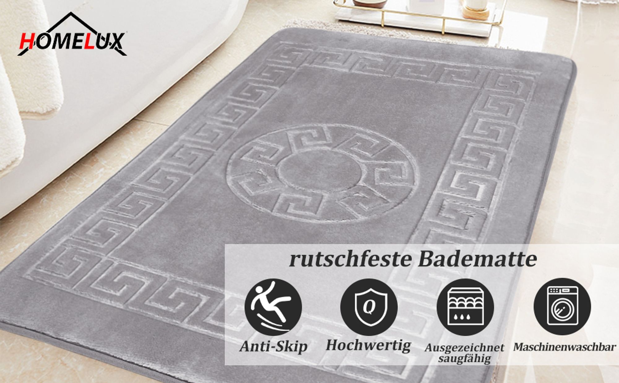 HOMELUX Badezimmerteppich Rutschfeste Badteppich 2-teilig Badematten Set Wasserabsorbierend 60x100cm+60x50cm Beige
