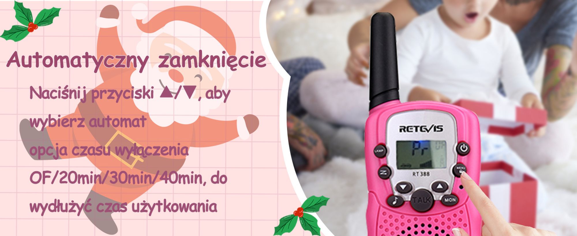 Retevis RT388 Walkie Talkie, prezent dla dzieci w wieku od 4 do 12 lat, z latarką VOX, DCS/CTCSS, radio dalekiego zasięgu do gier kempingowych