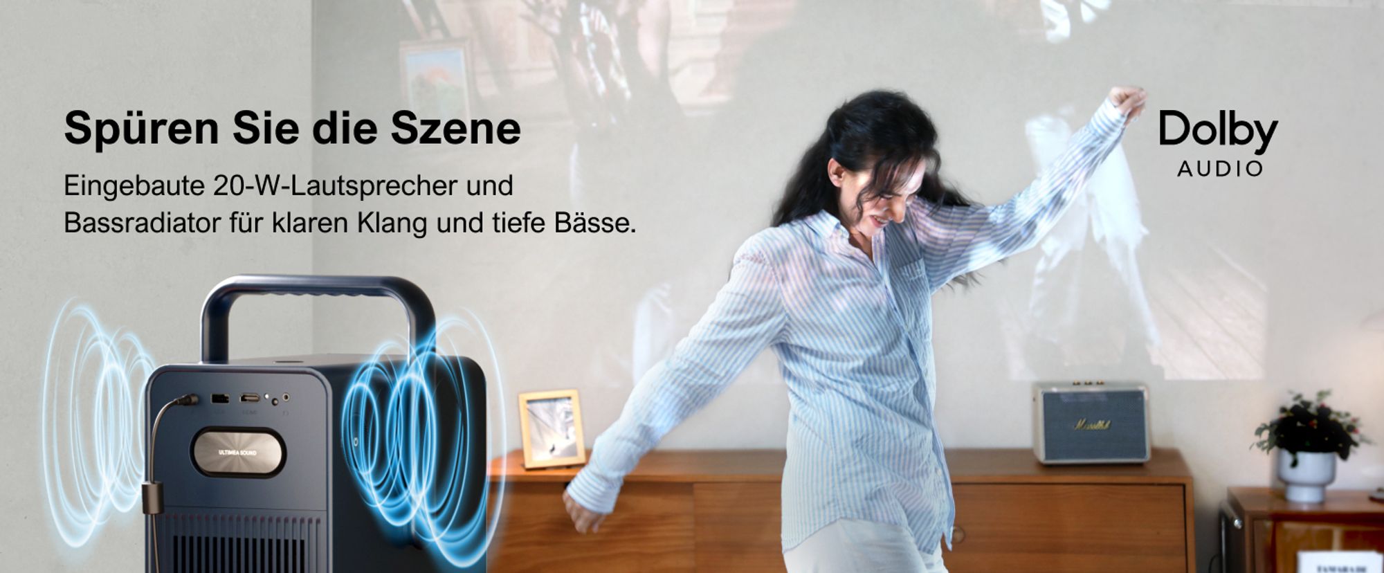 ULTIMEA Beamer Android TV 11.0 mit NETFLIX, 4K Heimkino Beamer Unterstützung 1000 ANSI-Lumen, Dolby Audio, Tragegriffdesign, Poseidon E40 Smart Serie