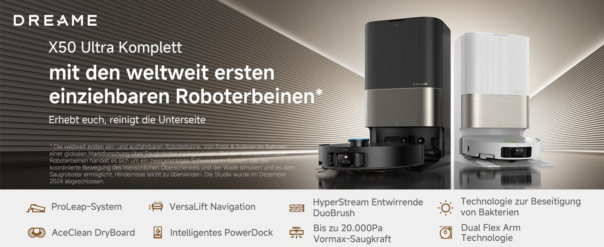 Dreame X50 Ultra Complete Staubsauger Roboter mit Wischfunktion,20KPa Saugkraft,6cm Hindernisfreiheit,Hebarem Wischmopp,360°-Navigation,KI-Vermeidung
