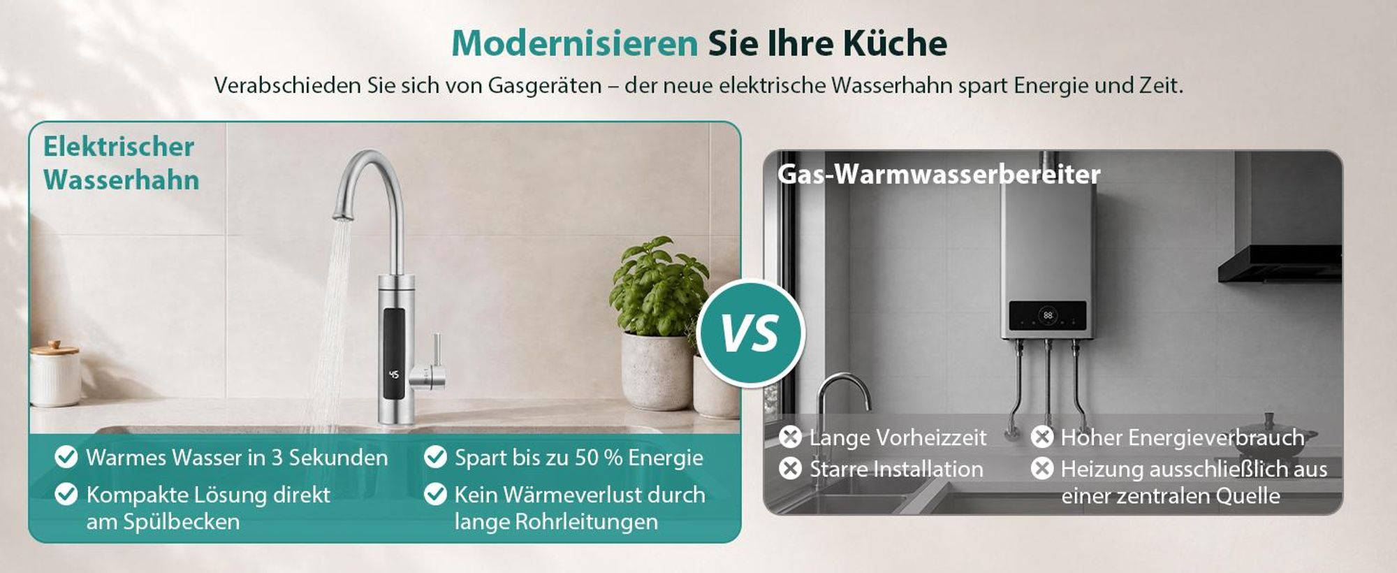Elektrische Küchenarmatur mit Durchlauferhitzer, Smart Heater Wasserhahn 360° drehbar, Edelstahl Wasserhahn Küche mit LED Temperaturanzeige, Elektrisch Durchlauferhitzer für Bad/Küche