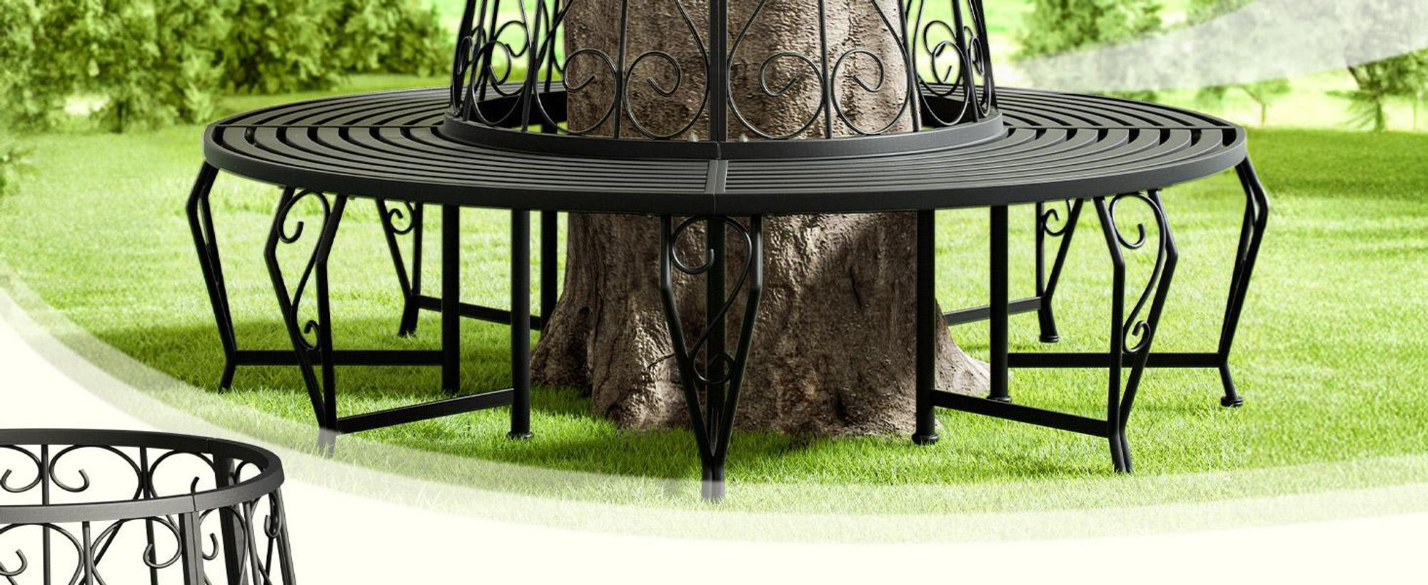 Gartenbank 360° Rundbank Metall schwarz Außendurchmesser 160 cm Höhe 84 cm Innendurchmesser 70 cm