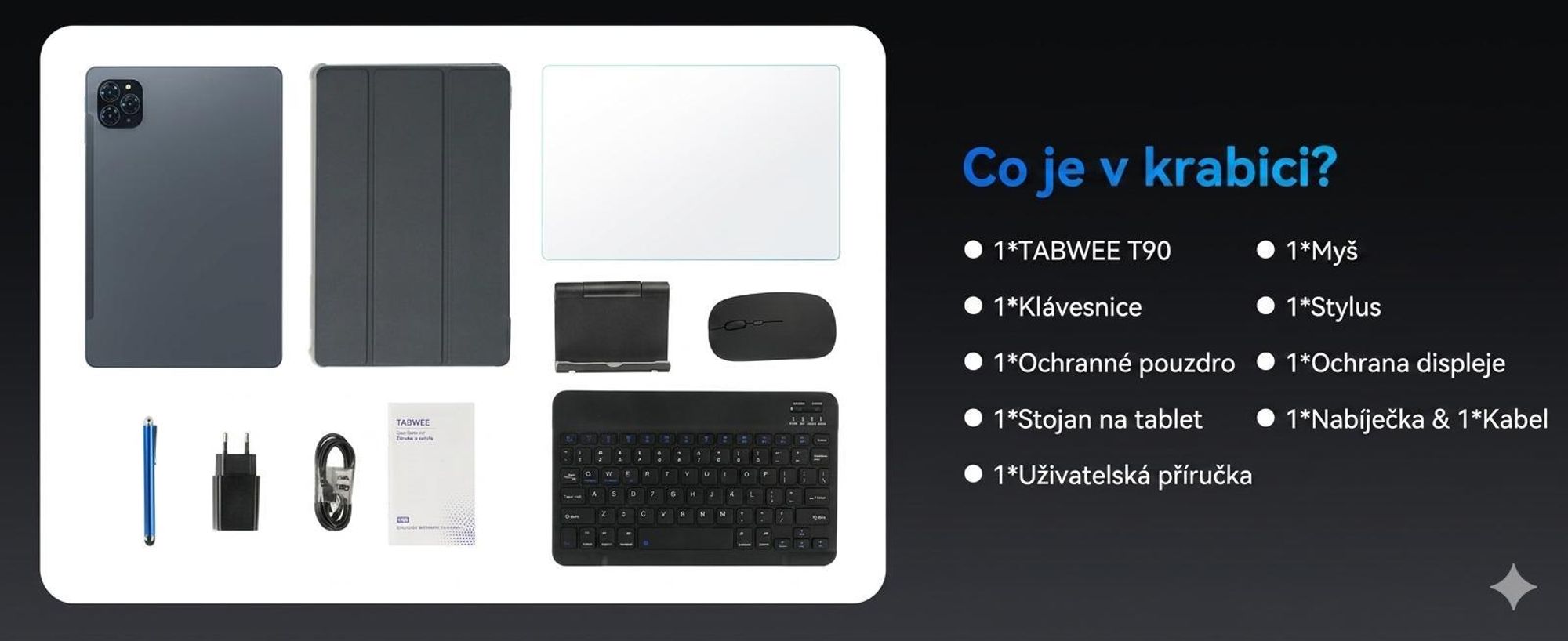 T90 Android 16 tablet s klávesnicí a stylusem - 11"tablet, 24+128GB/2TB TF,1920x1200FHD+, osmijádrový procesor, 8000 mAh, Face ID, 13MP+5MP,GPS