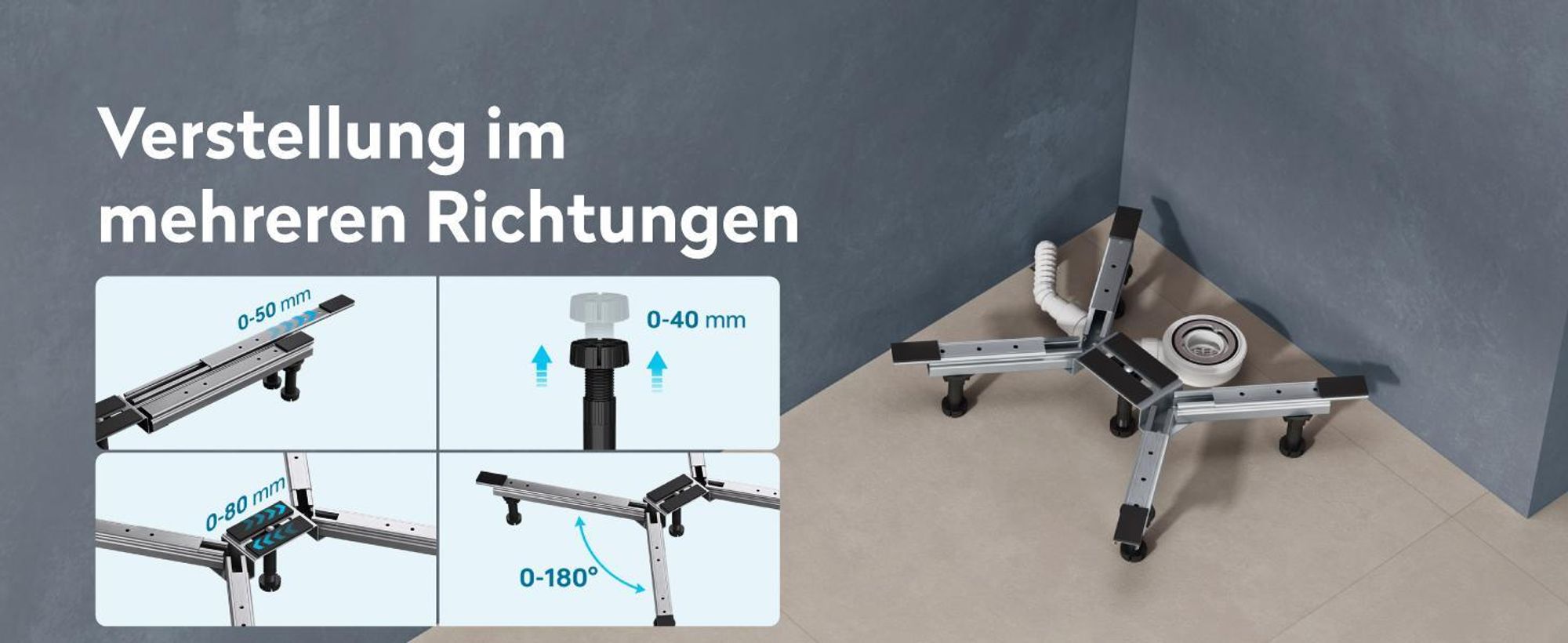doporro Duschwannenfüße Duschtasse Füße für Eckige Acryl-Duschwanne mit 5 Höhenverstellbare Standfüße Duschwannenträger mit ADS Brausewannenfuß ohne Bohren