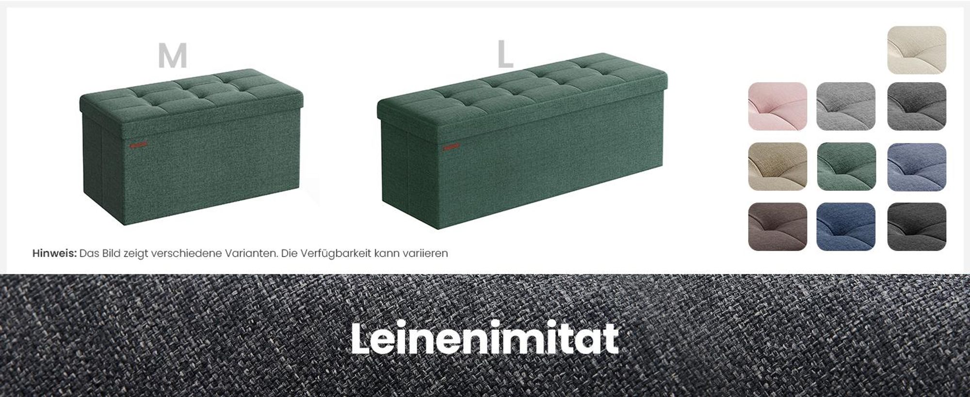 SONGMICS Sitzhocker mit Stauraum, klappbare Sitzbank, 38 x 76 x 38 cm Fußbank, Aufbewahrungsbox, bis 300 kg belastbar, für Wohnzimmer Schlafzimmer