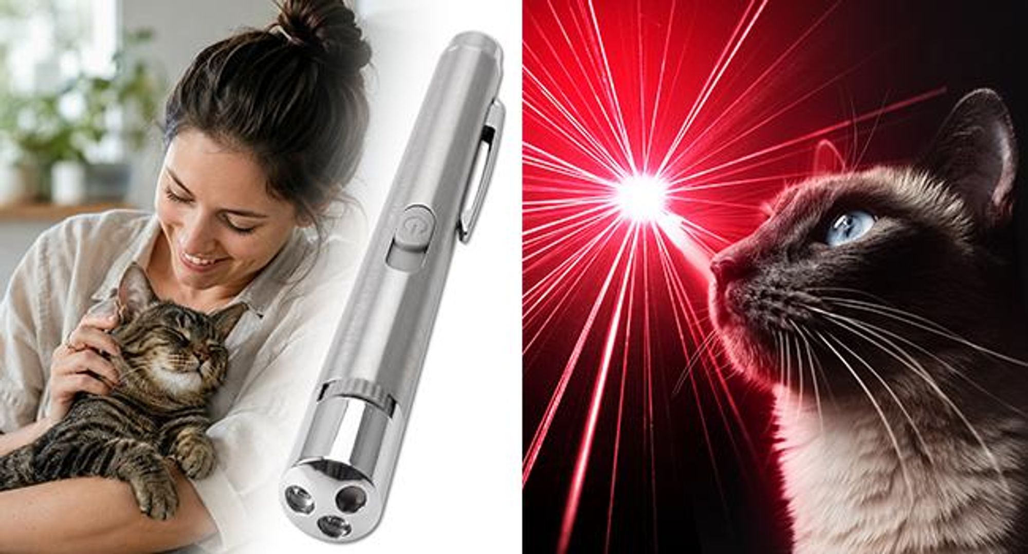 KRUMAD Laserpointer für Katzen, LED Katzenspielzeug 3 in 1 mit 3 Leuchtfarben, interaktives Spielzeug für Katzen, batteriebetriebener Laser