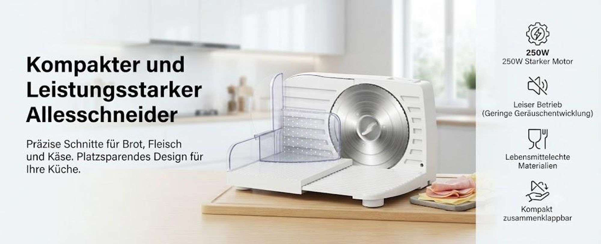 Allesschneider Elektrischer Allesschneider, 250 W Verstellbare Küchenmaschine 0 bis 15mm, 2 Klingen, Geeignet für Küche