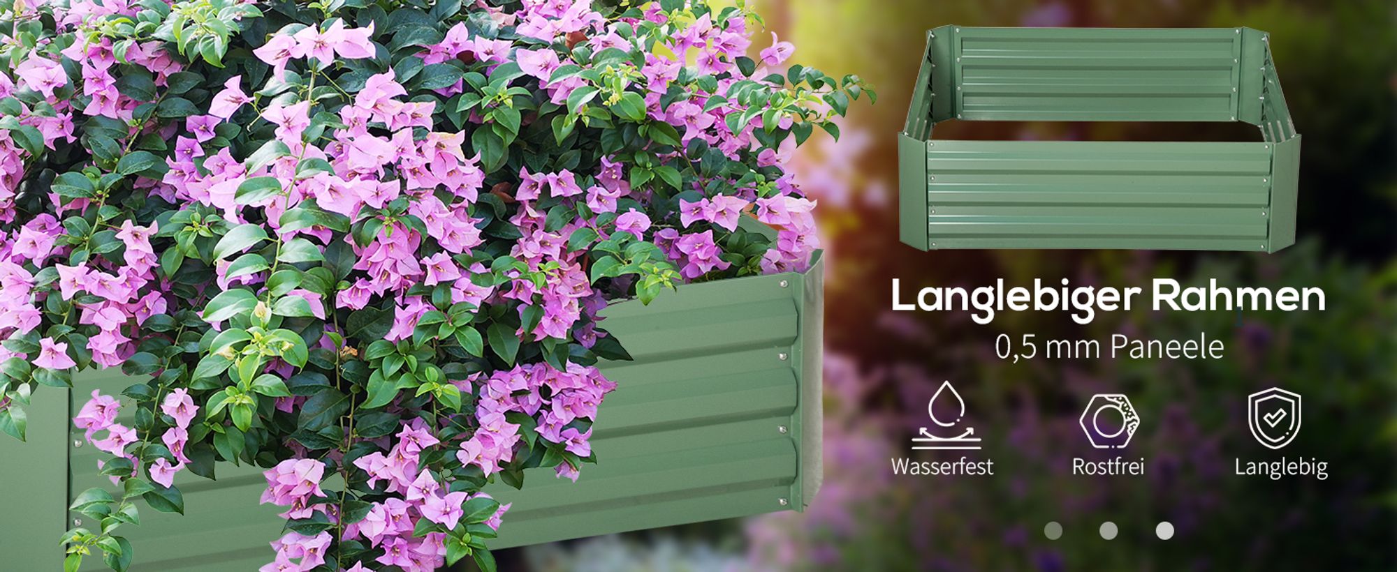 Outsunny Hochbeet Set, 2-TLG. Gartenbeet, Pflanzkasten, Blumenkasten, Pflanzkübel, Blumenkübel für Garten, Terrasse, Verzinkter Stahl, Grün, 100 x 100 x 30 cm