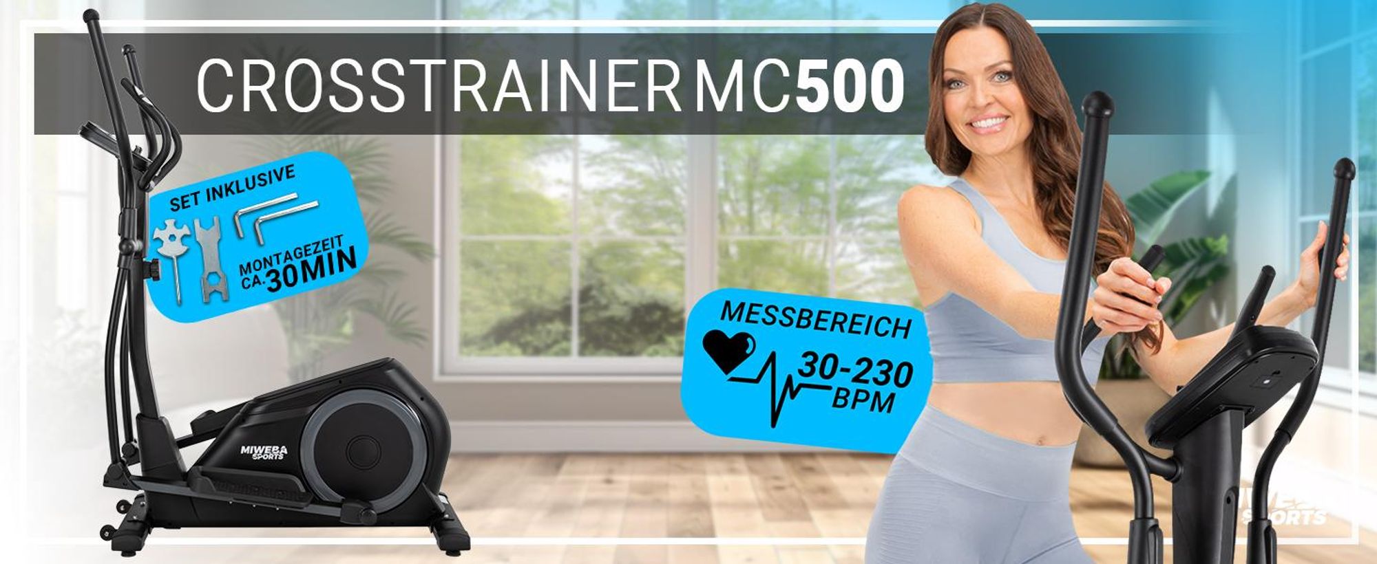 Miweba Sports Crosstrainer MC500 | LCD-Display - Pulsmessung - Heimtrainer - Ellipsentrainer - 8 Widerstandsstufen - 7 kg Schwungmasse - Heim Workout