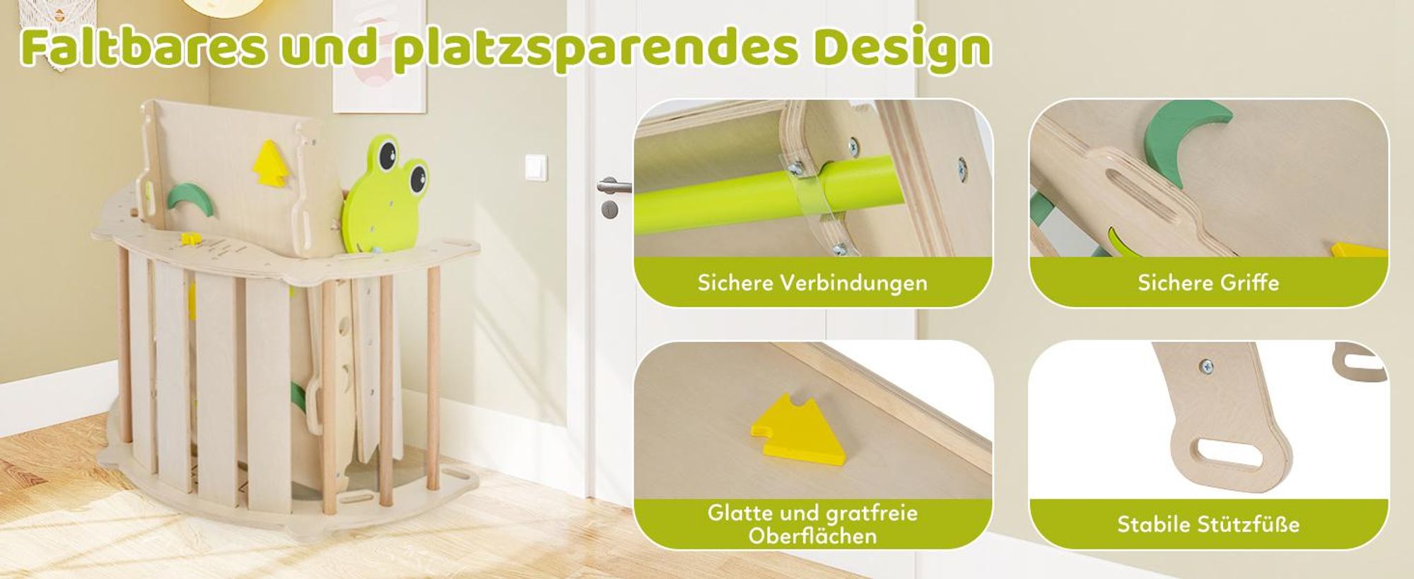 COSTWAY Klettergerüst Indoor 3er Set, klappabres Kletterdreieck mit Rutsche, Kletterbogen, doppelseitige Rampe, Baustein Set&2 Autos, für Kinder 1+