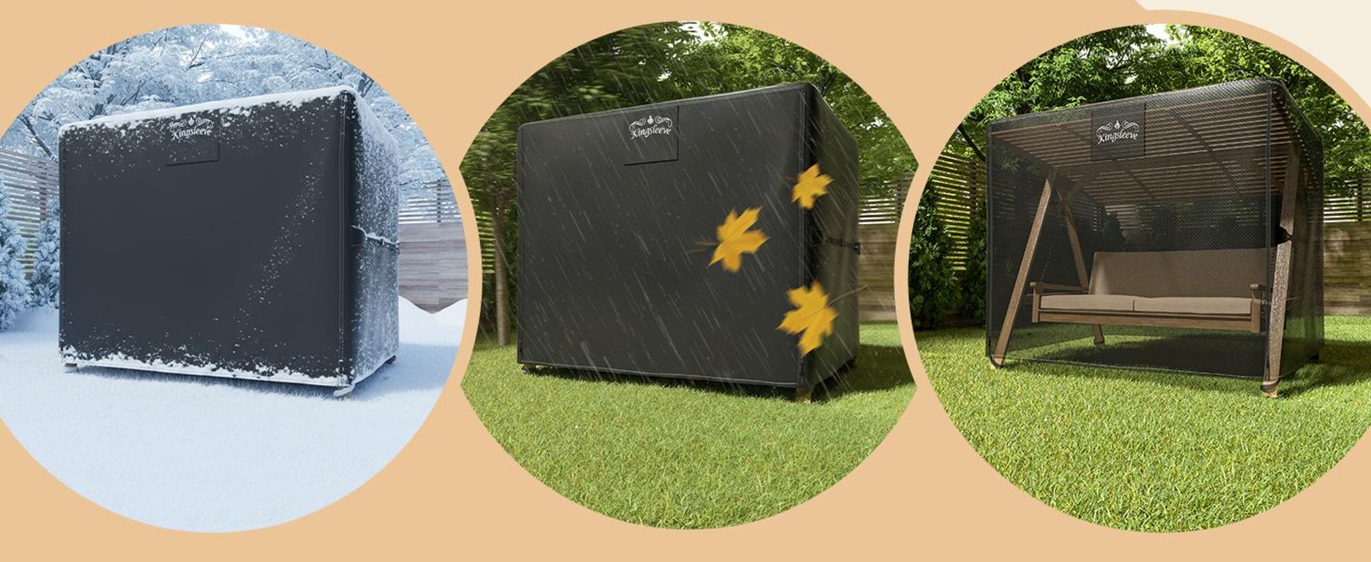 Kingsleeve® Hollywoodschaukel Abdeckung 3-Sitzer 210x150x150cm Winterfest Abdeckplane Wasserdicht Schutzhülle Gartenmöbel Abdeckhaube Schaukel