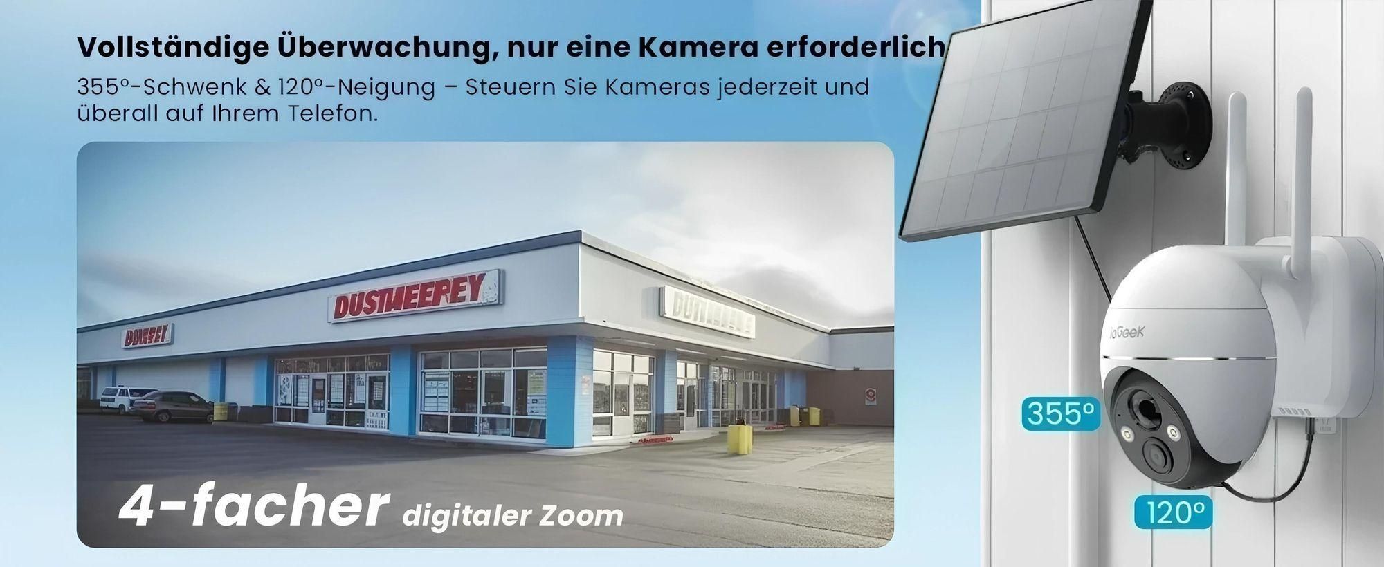 ieGeek 2K 3MP WLAN PTZ Solar Überwachungskamera Aussen Akku IP Camera Outdoor