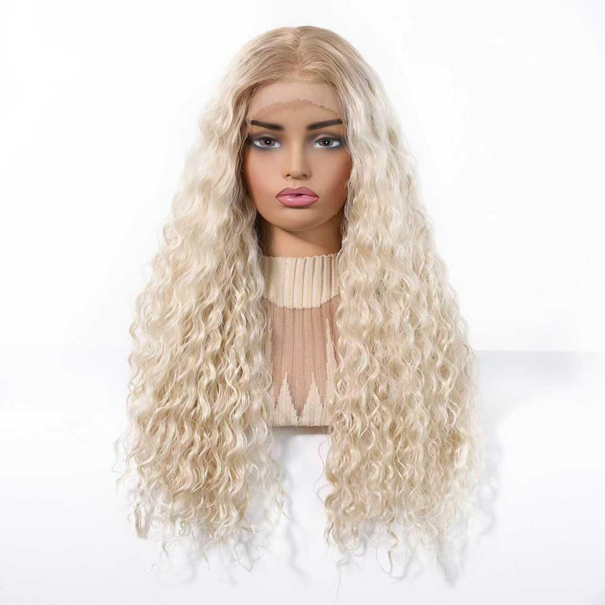 SassyGoods Luxe Blonde Perücke Blond Front Lace Wig Locken – Damenperücke mit langem Haar – Haarersatz – Waschbar – 70 cm