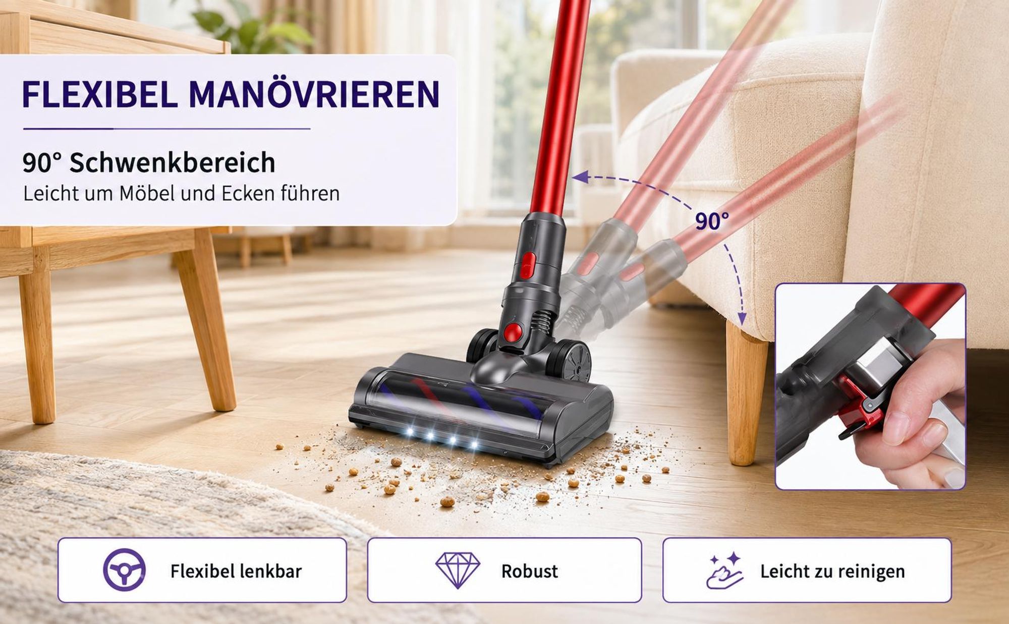 Verwicklungsfreier Ersatz-Staubsaugerkopf mit Schnellverschluss für Dyson V7V8V10V11V15 Motorisierte Bürstenwalze für Teppiche, Läufer und Hartböden