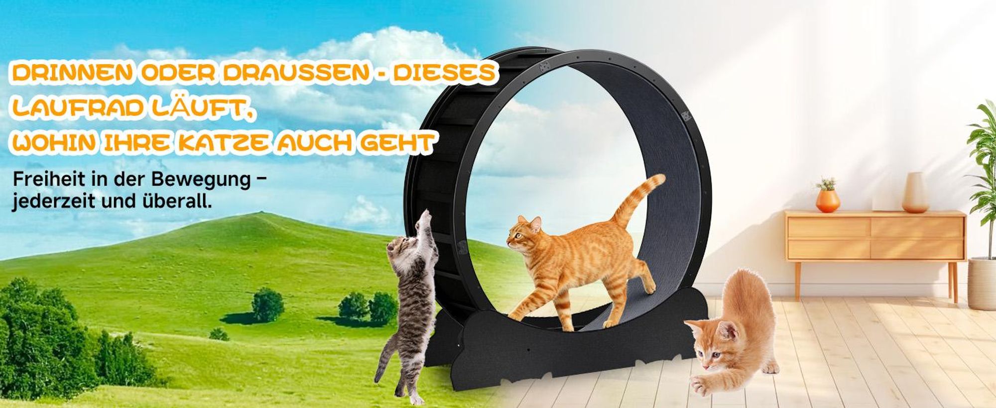 GTPLAYER Katzenlaufrad, laufrad Katze, Extra großer 100 cm, ultraleises Laufrad mit Abnehmbarer Teppich und Spielzeug, Aufkleber, Verriegelung, geeign