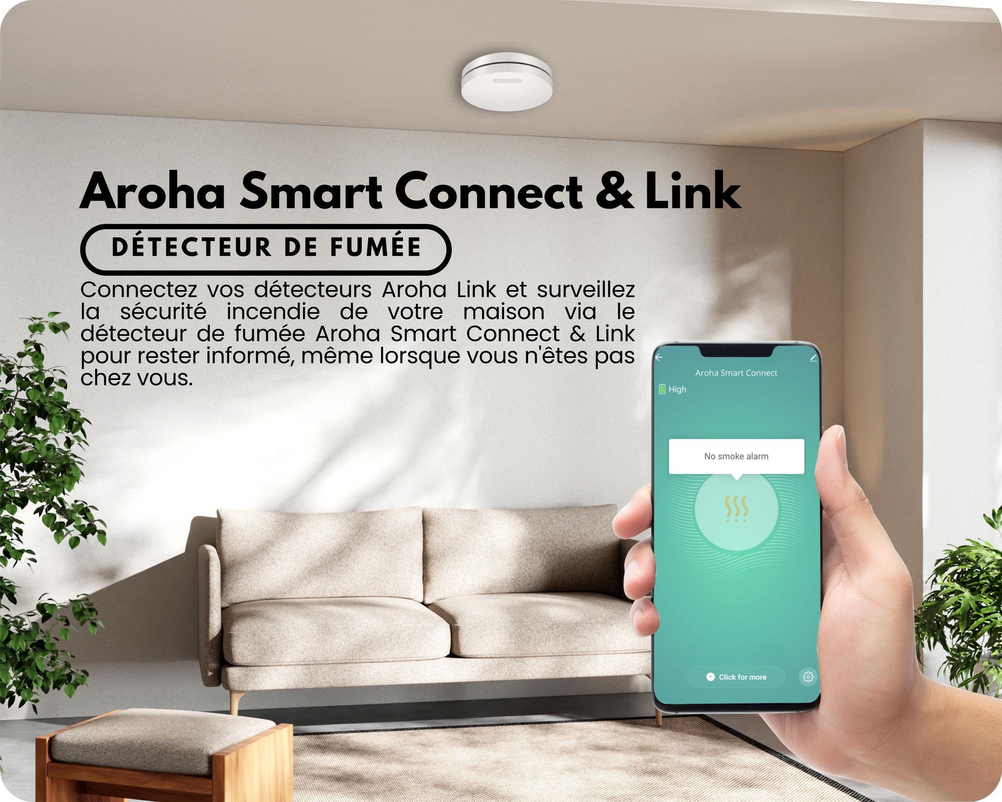 Aroha Smart Connect & Link Rauchmelder Vernetzt mit WLAN - 10 Jahre Batterie - Feuermelder mit App Tuya & Smartlife - 5 set