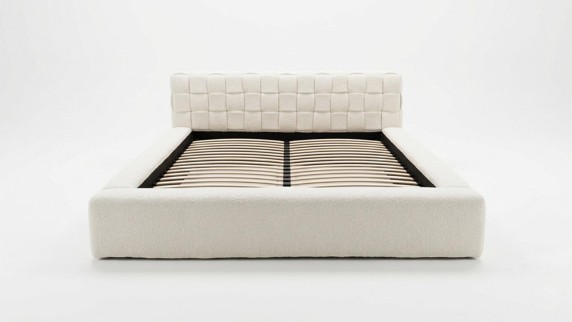 Chilly Möbel Design Bett Cube - Geometrisches Polsterbett mit Stauraum, Lattenrost und stabilem Metallrahmen 160x200 cm / Bouclé / Braun
