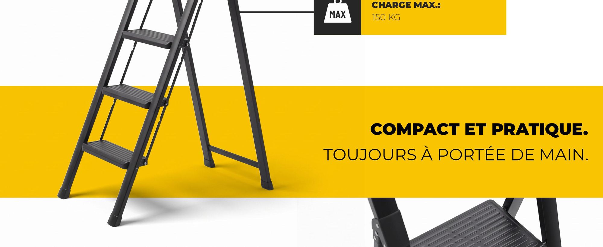 Drabest | Chef d'équipe - Modèle Slim - Échelle en acier - Chef d'atelier - Noir - 4 marches - Pliable - Charge maximale : 150 kg - Hauteur de travail : 2,88 m