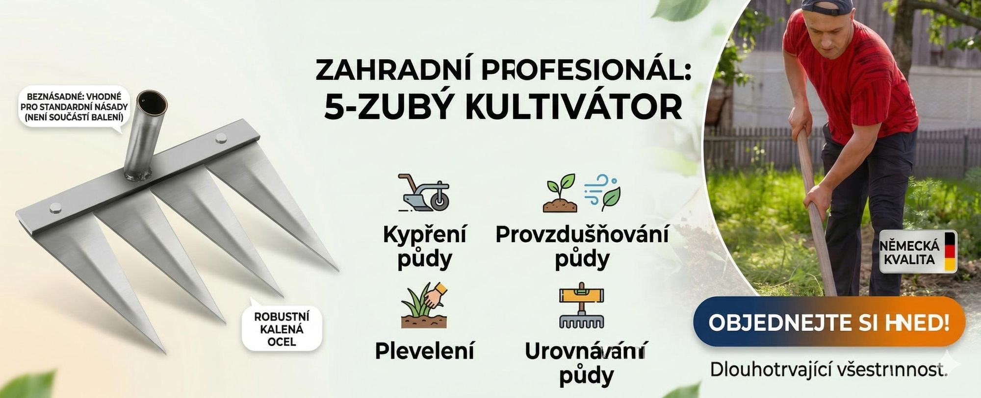 Ocelové Hrábě na zahradu, Pleci hřabě na plevel (5 zubů) Zahradní motyčka, Nářadí plecí hrábě - PRONGSPRO