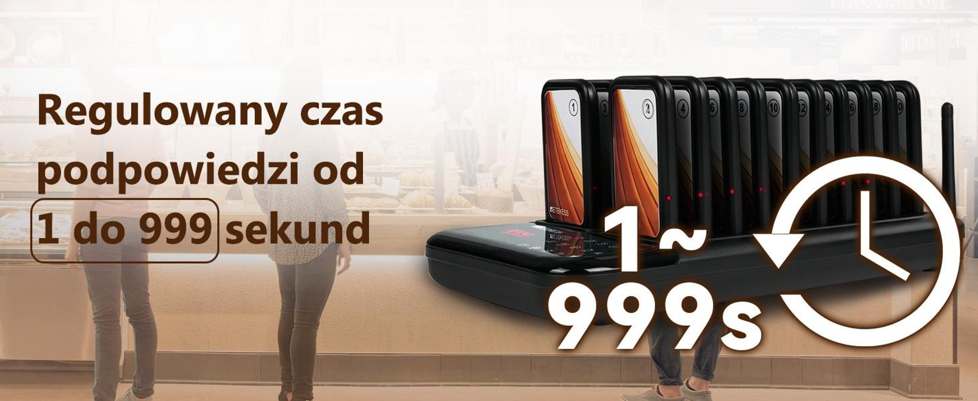 Bezprzewodowy system przywoławczy Retekess TD173, zasięg 500 m, 7 trybów wywoływania, 20 pagerów Z przyciskiem wyciszenia, Dla restauracji  barów