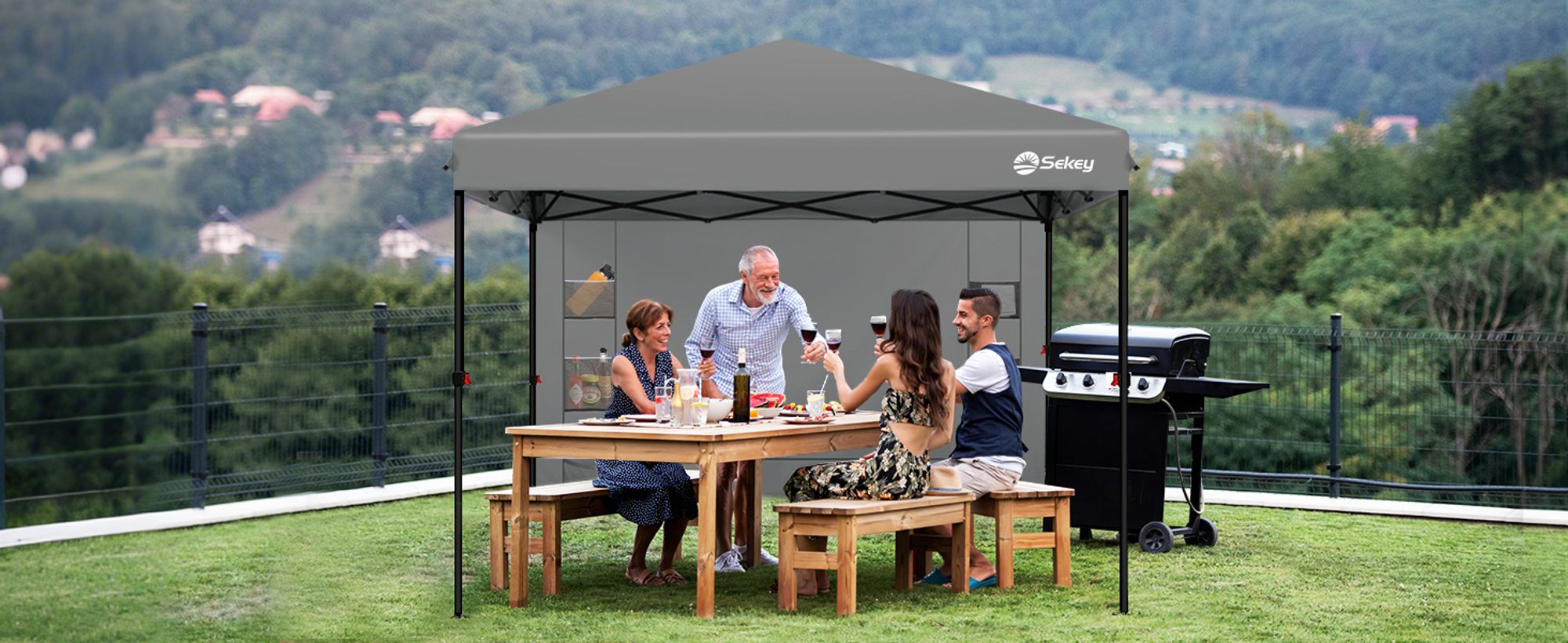Sekey Seitenteil Multifunktionale seitenwand pavillon mit 6 Taschen, Grau