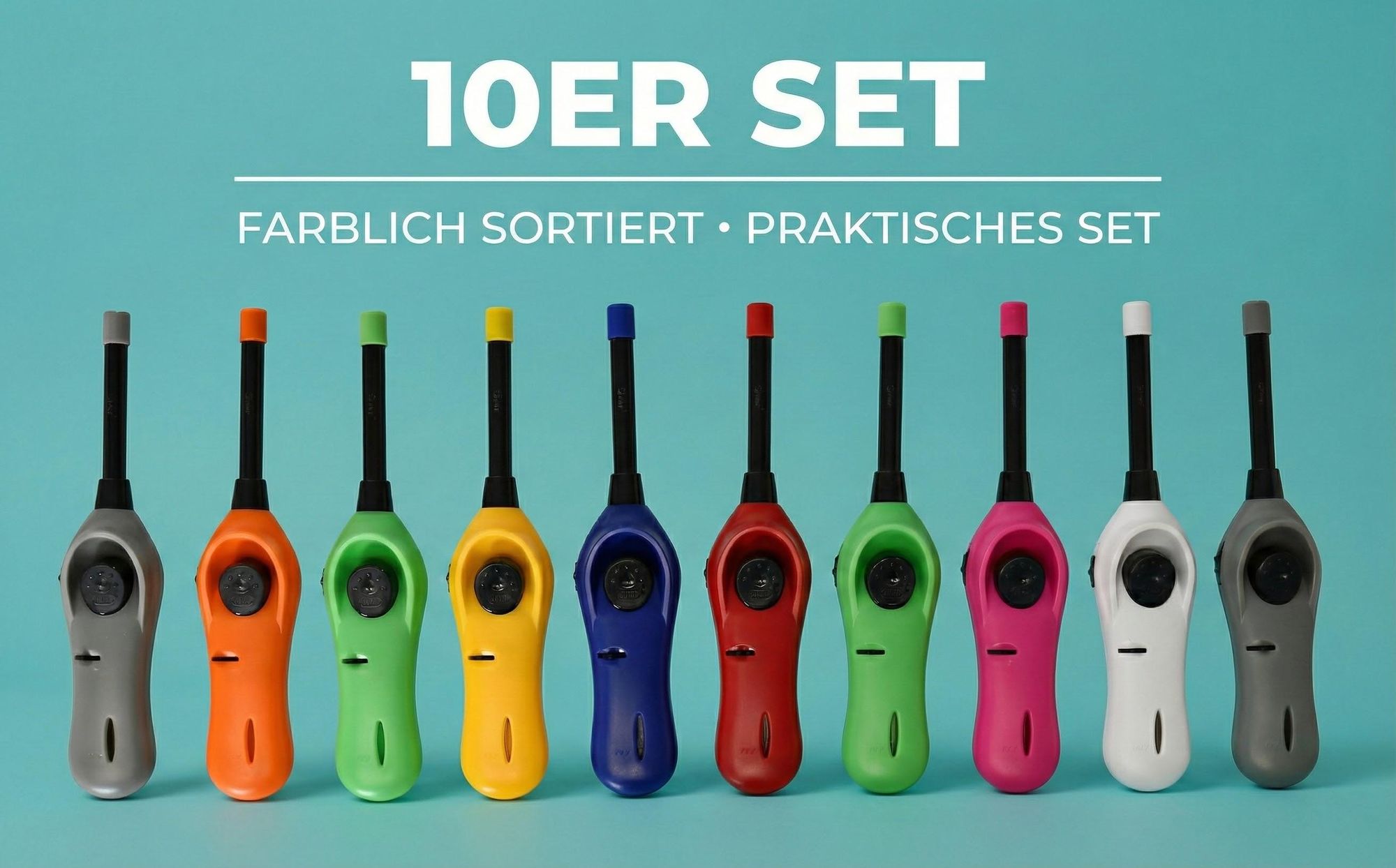 Stabfeuerzeuge 10er Set Nachfüllbar Vorgefüllt Soft-Flame | TOM  BB-8NT | 21,8 cm | Feuerzeuge Stabfeuer Stabfeuerzeug