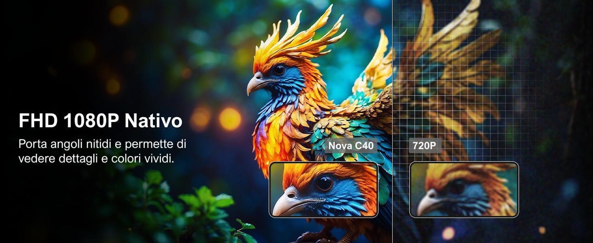 Proiettore ULTIMEA Nova C40 con decodifica 4K e Android TV 11.0 proiettore 1000:1, Dolby Audio, 600 ANSI, HDR10&HLG, con design cardanico a 90° senza supporto