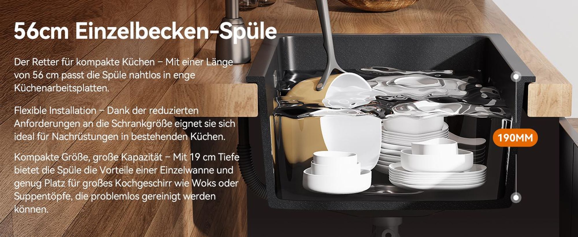 80% Granit-Quarz Composite - Extrem hart & lebensmittelecht: