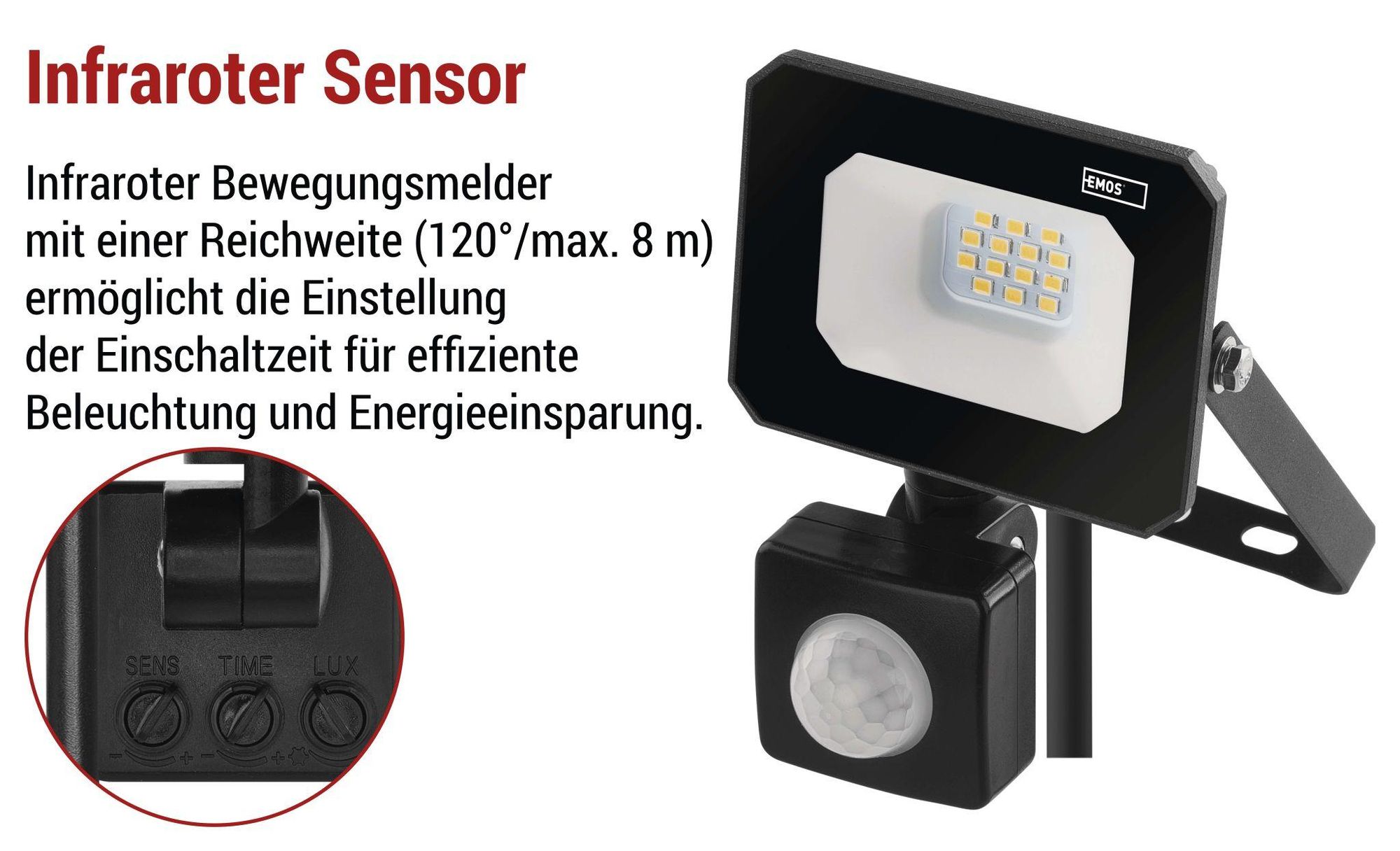 EMOS LED Strahler SIMPO 10 W mit Bewegungsmelder, für Außen, superhell 1000 lm, Neutralweiß 4000 K, Lebensdauer 25000 St., ZS2313