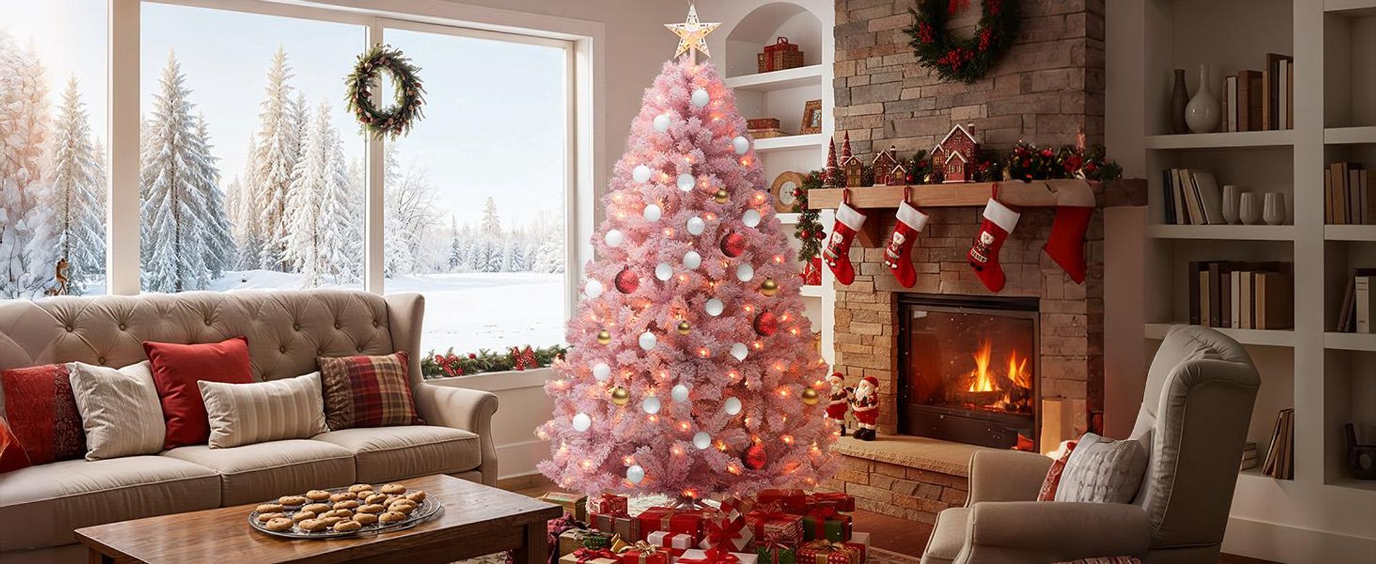 180cm Weihnachtsbaum Rosa, beleuchtet, mit 250 warmweißen Lichtern, 920 PVC Spitzen, Kiferbaum Christbaum